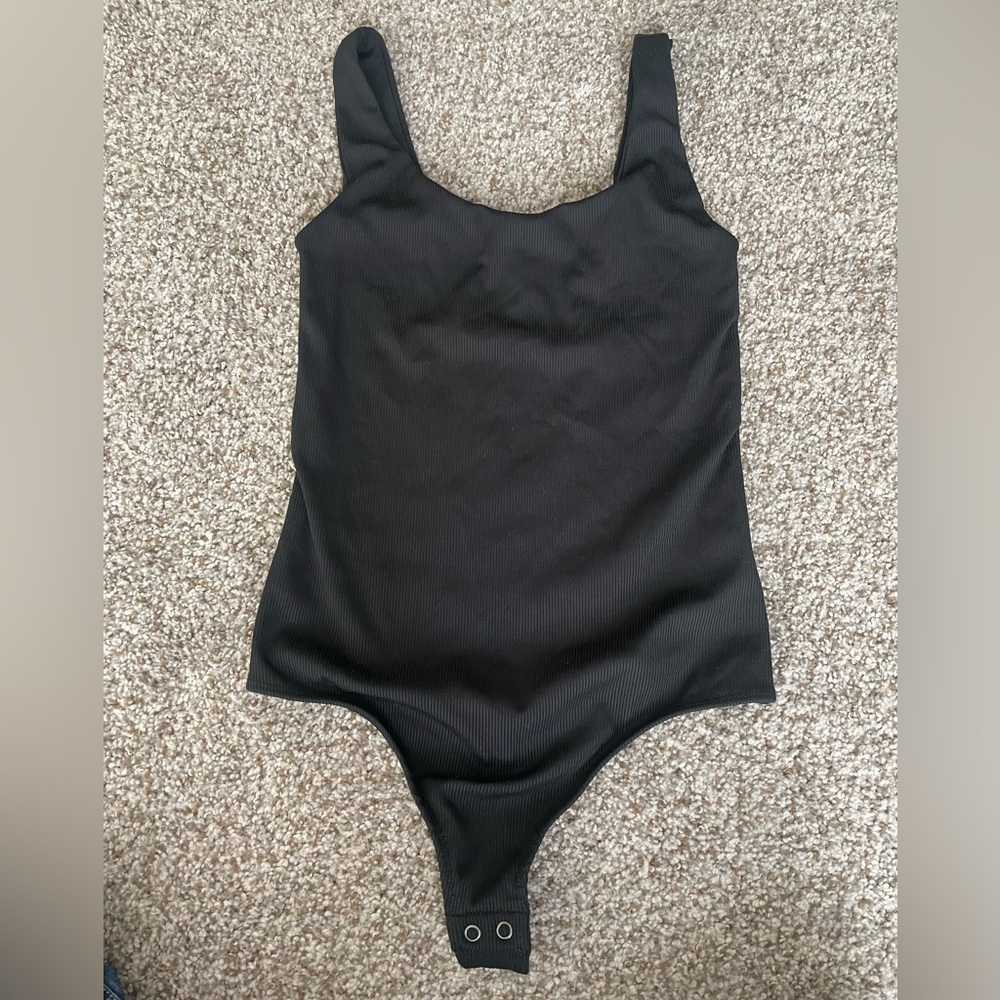 Express Body Contour Scoop Neck Ribbed Sleeveless Bodysuit Double Lined‎ Black S
